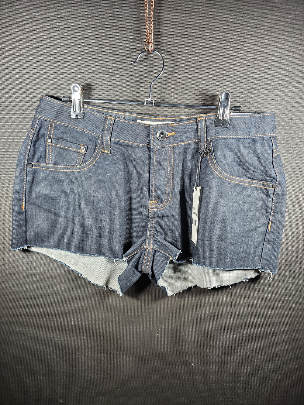 Raw Hem Dark Blue Denim Jean Shorts - Classic Five-Pocket Style